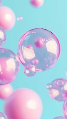 Pink and Light Blue Bubbles Abstract Background Floating Spheres Gentle Pastel Colors 3D Render