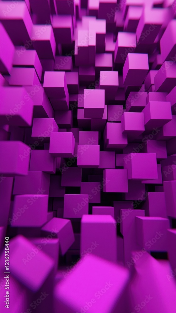 Poster abstract purple cube background 3d render geometric shapes random pattern magenta cubes digital art