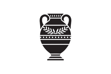simple and subtle vector silhouette of Ancient Greek vase in black and white, set against a white background. 