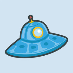 UFO toy with outline flat vector design.