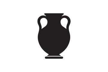 simple and subtle vector silhouette of Ancient Greek vase in black and white, set against a white background. 