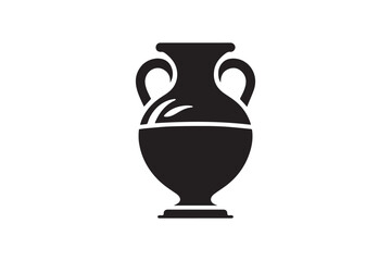 simple and subtle vector silhouette of Ancient Greek vase in black and white, set against a white background. 