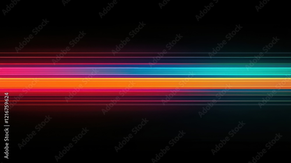 Poster abstract vibrant horizontal light streaks neon color spectrum dynamic background design