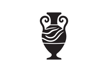 simple and subtle vector silhouette of Ancient Greek vase in black and white, set against a white background. 