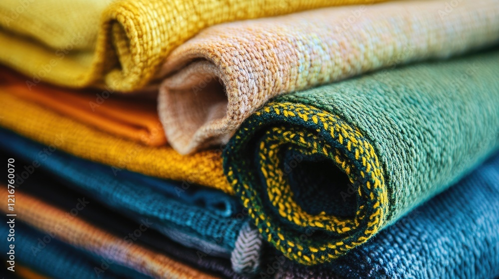 Poster abstract view of folded cotton towel fabric, emphasizing soft texture and natural weaving patterns