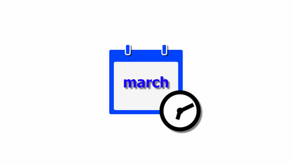Abstract calendar icon march 4k illustration. Clock icon 24 Hour Day Fast Speed black color 4k illustration on white background.