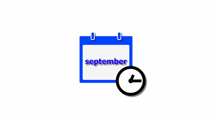 Abstract calendar icon September 4k illustration. Clock icon 24 Hour Day Fast Speed black color 4k illustration on white background.