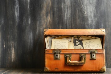 Vintage Suitcase Filled with Old Photos and Letters