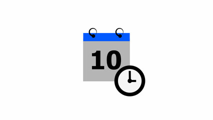 Abstract calendar icon - day 10 4k illustration. Clock icon black color 4k illustration transparent  appointment, important date on light gray background.