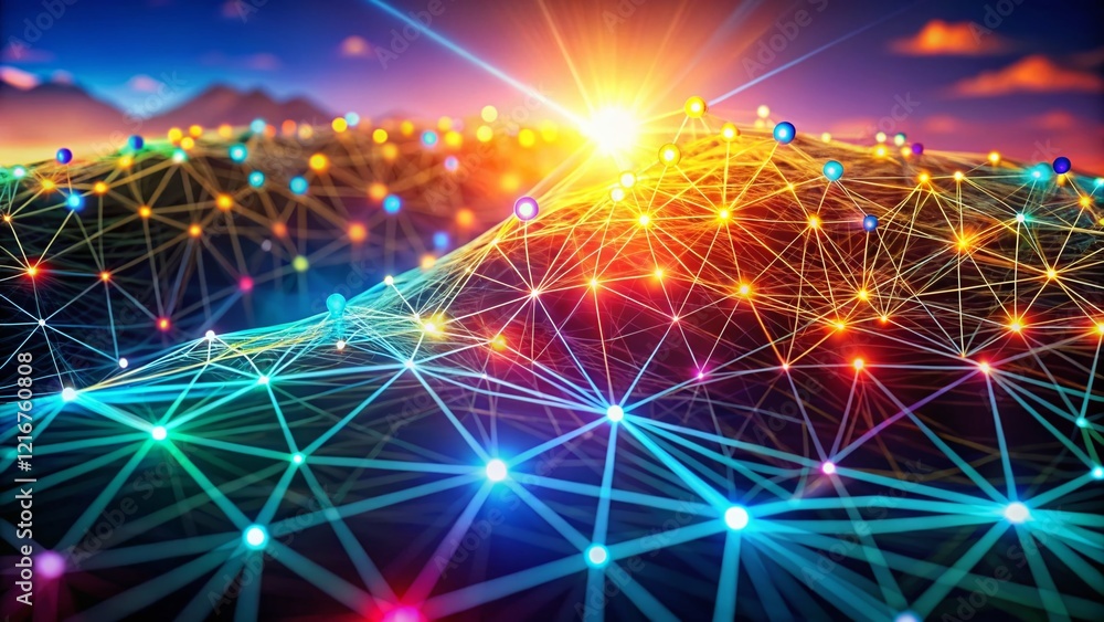 Poster abstract network silhouette: interwoven lines & dots data exchange 3d render
