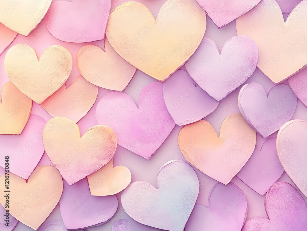 Aufkleber a pattern of pastel heart shapes in layers, gently overlapping to form a calm and serene background,