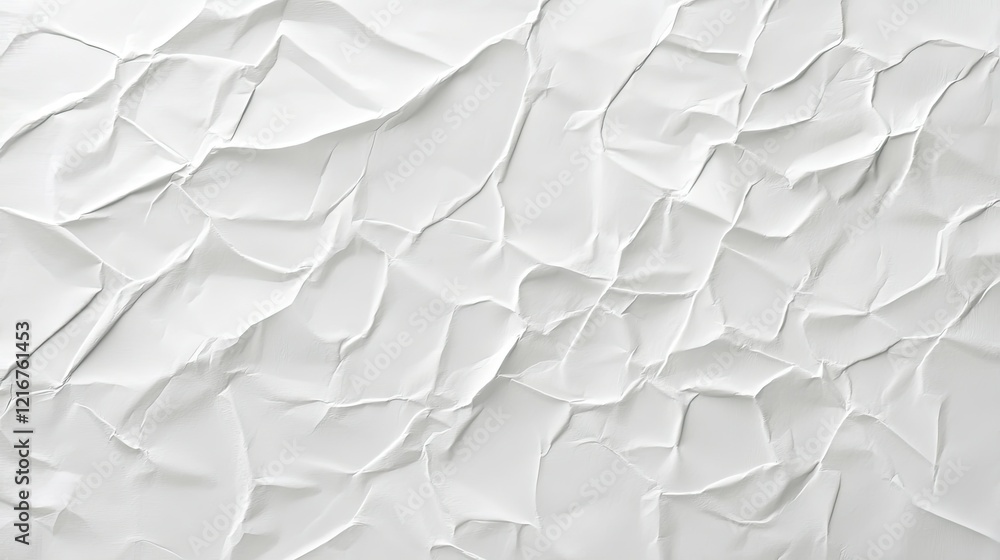 Poster blank white crumpled paper poster texture with subtle creases and folds, creating a simple and abstr