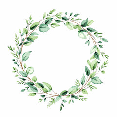 Watercolor Eucalyptus Leaves Wreath Illustration Green, Wedding Leaves	
