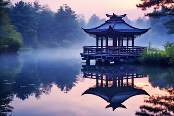 Obraz premium Dusk Lake Tranquil Peaceful Nature Serene Scene