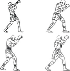Boxing player bundle line art and illustrator eps