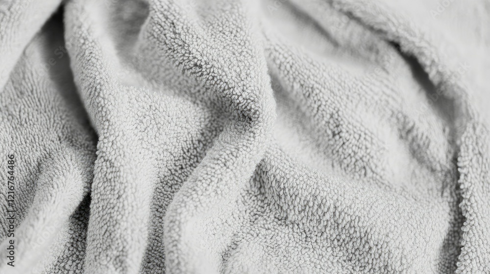 Poster detailed view of cotton towel fabric texture, focusing on soft fibers and clean abstract patterns