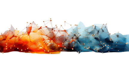 Orange and blue network illustration with lines and nodes, perfect for modern technology designs, transparent background.