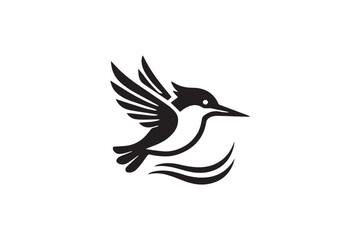 simple and subtle  vector silhouette of Kingfisher in black and white, set against a white background