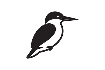 simple and subtle  vector silhouette of Kingfisher in black and white, set against a white background