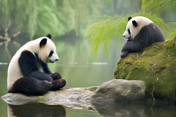 Obraz premium Panda Playful Tranquil Peaceful Nature Serene Scene