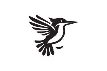 simple and subtle  vector silhouette of Kingfisher in black and white, set against a white background