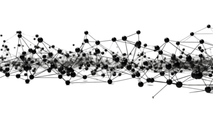 Dark grey molecular network design, modern digital art with elegant and futuristic aesthetic, transparent background.