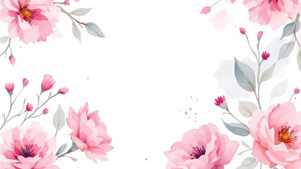 Pink watercolor frame flowers seamless pattern transparent background