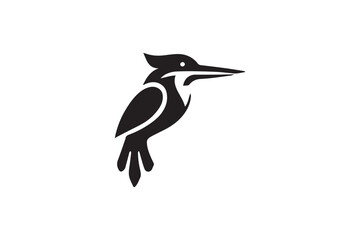 simple and subtle  vector silhouette of Kingfisher in black and white, set against a white background