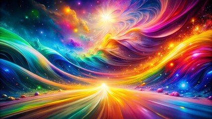 Abstract Rainbow Double Exposure Background, Vibrant Colorful Swirls, Artistic Overlay
