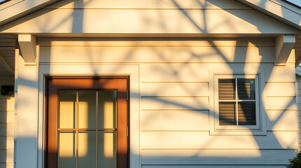 Obraz premium Golden Hour Shadows on a House Exterior: Captivating Architectural Details of a Suburban Home