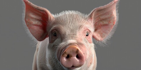 Fototapeta premium A close up of a pig's face with its eyes closed. The pig is looking at the camera