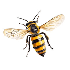 Watercolor Honey Bee Illustration with Transparent Wings, Realistic Yellow and Black Insect Art, Nature-Inspired Wildlife Design on white Background