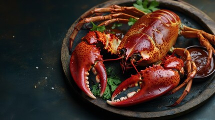 Gourmet Crab Dish with Dipping Sauces and Rustic Presentation