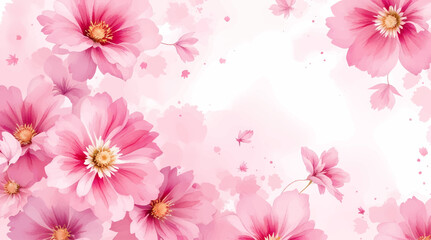 Pink watercolor flowers seamless pattern transparent background