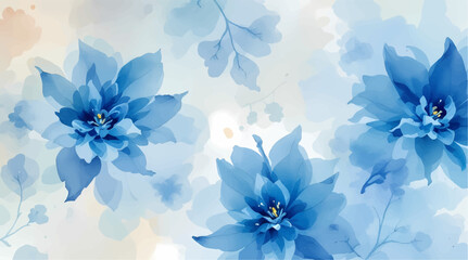 Fototapeta premium Blue watercolor floral background vector 