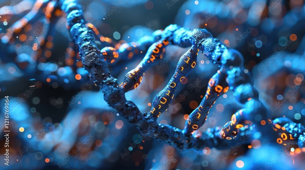 Aufkleber close-up view of a vibrant dna double helix with glowing elements, representing genetic data and res