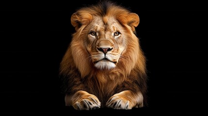 Fototapeta premium a lion's face on a black background - a detailed portrait with an expressive look