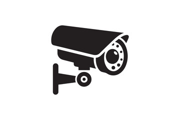 simple and subtle vector silhouette of cctv camera in black and white, set against a white background. 