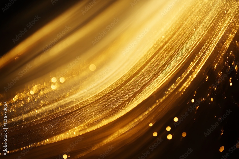 Poster brilliant golden strands illuminated against a dark background creating a mesmerizing visual effect.