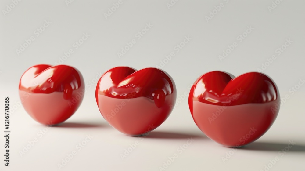 Aufkleber three red hearts are shown in a row on a white background. the hearts are all the same size and shap