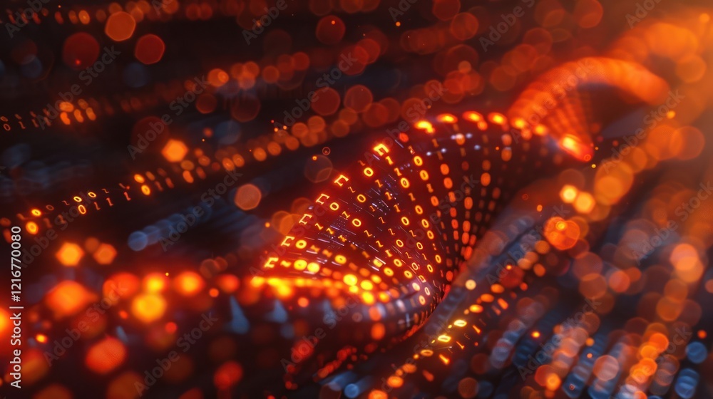 Poster abstract representation of digital data flow with vibrant colors and glowing particles in motion