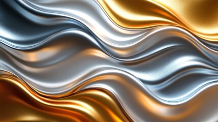 A close-up photograph of silver and gold fabric with wavy patterns.