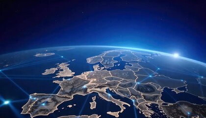 Naklejka premium Europe at Night: A Glowing Network of Connections