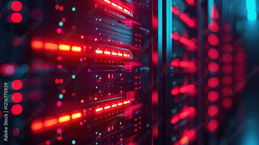 Aufkleber vibrant server room with illuminated data racks showcasing technology in action