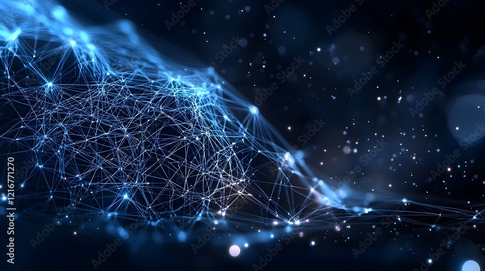 Leinwandbilder Glowing electric blue neural network showcasing the complex connections and pathways of an intricate technological web  Abstract digital visualization of a futuristic intelligent