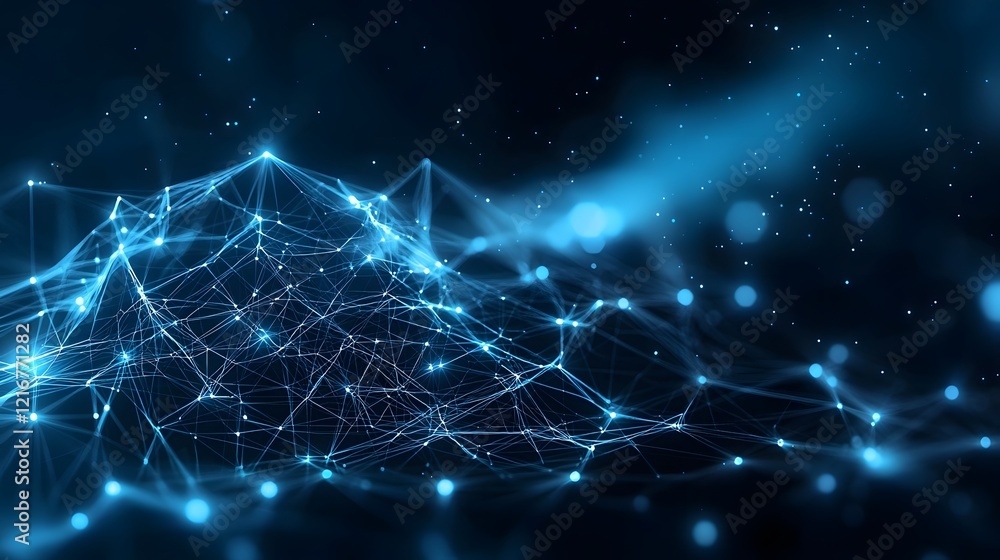 Aufkleber Abstract electric blue neural network glowing technological web background with complex interconnected pathways and nodes showcasing the power of intelligence and information technology