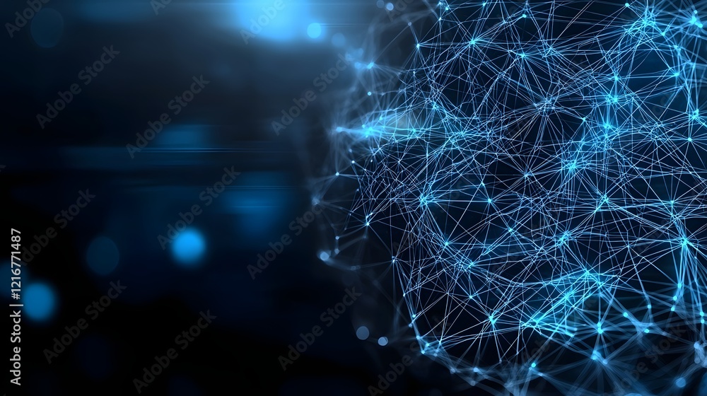 Fototapete Digital Representation of Intelligence Technology with Abstract Network of Glowing Blue Lines and Dots Symbolizing Data Processing Background Innovative Concept