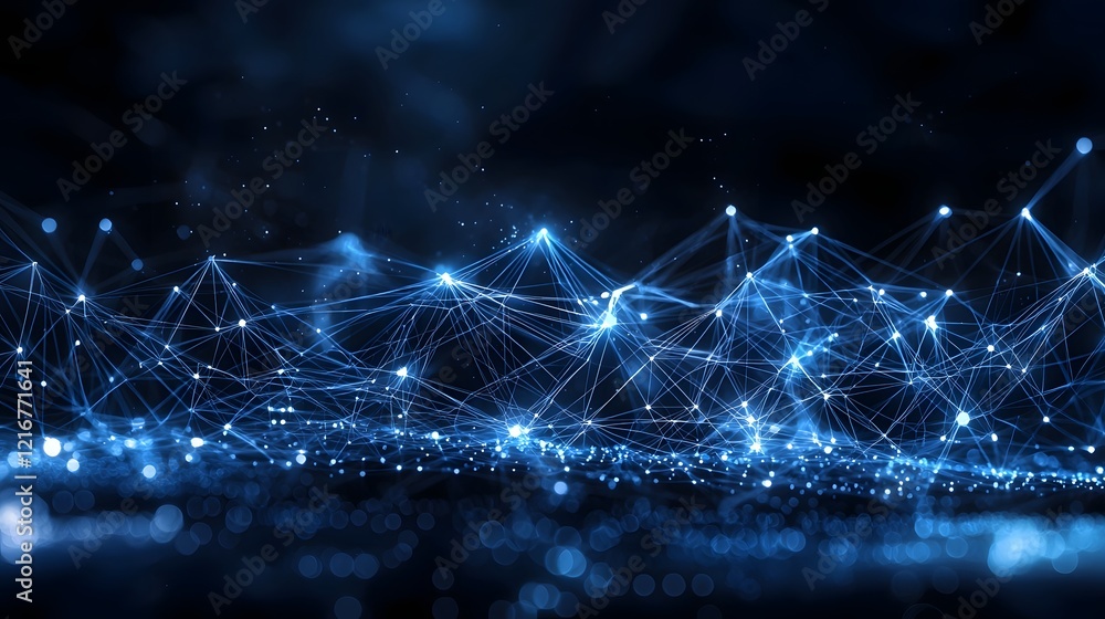 Poster Glowing Blue Abstract Network Design Visualizing Intelligence Processing in a Futuristic Cyber Technology Background
