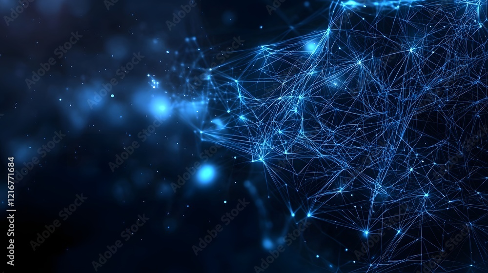 Poster Glowing Blue Network Interconnected System Visualizing Data Processing and Intelligence Technology Concept