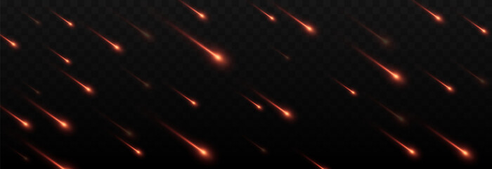 Vector meteor shower png. Falling comets on a transparent background. Cosmic starfall. © Vitaliy